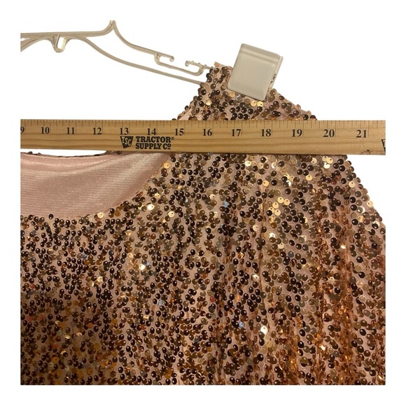 Gold Sequin Party Blouse Boat Neck 3/4 Disco Bell Sleeve Slightly Crop Relaxed - Picture 5 of 11